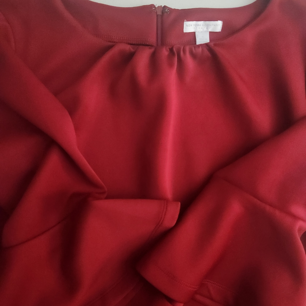 New York & Co. Women's Burgundy Red 3/4 Flare Sleeve Dress Stylish, Size XL EUC - Picture 9 of 10